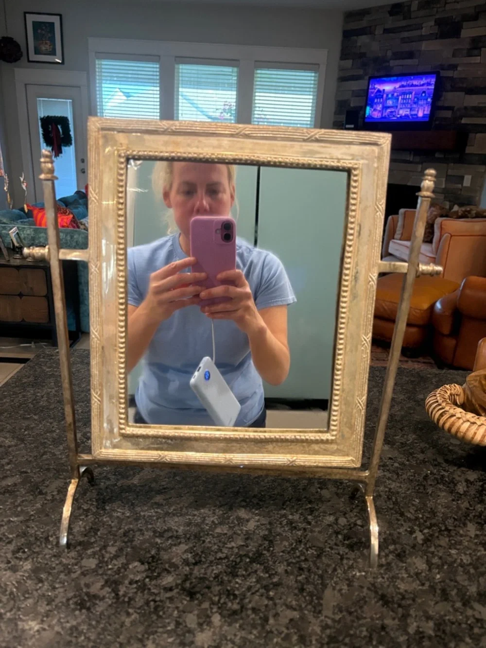 Vintage Style Tilt Vanity Mirror in Distressed Gold